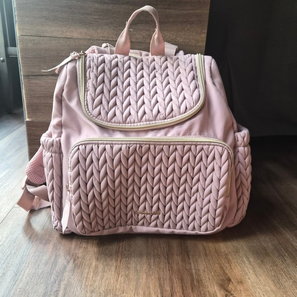 Mommore‎ Diaper Bag Backpack Pink Braided Quilted Travel Bag Puffy Changing Pad